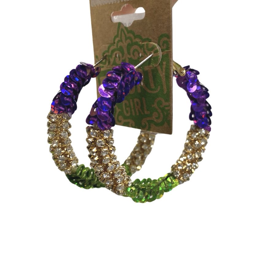 Mardi Gras Sequin Hoop Earrings