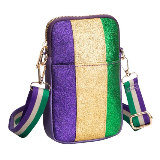 Mardi Gras Sparkle Stripe Crossbody Bag