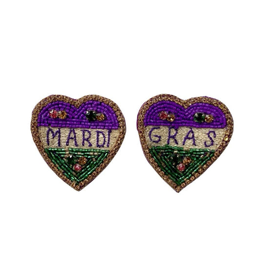 Mardi Gras Bling Heart Earring