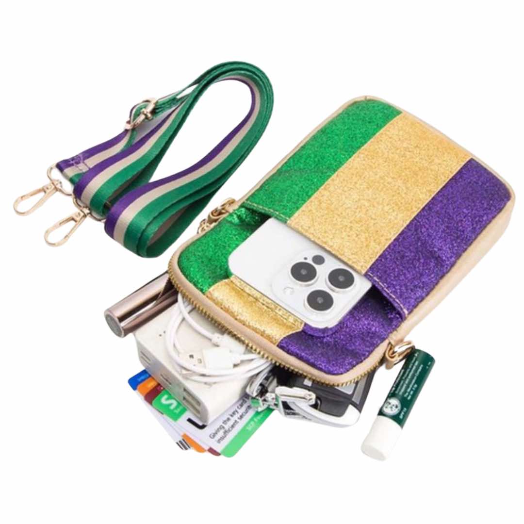 Mardi Gras Sparkle Stripe Crossbody Bag