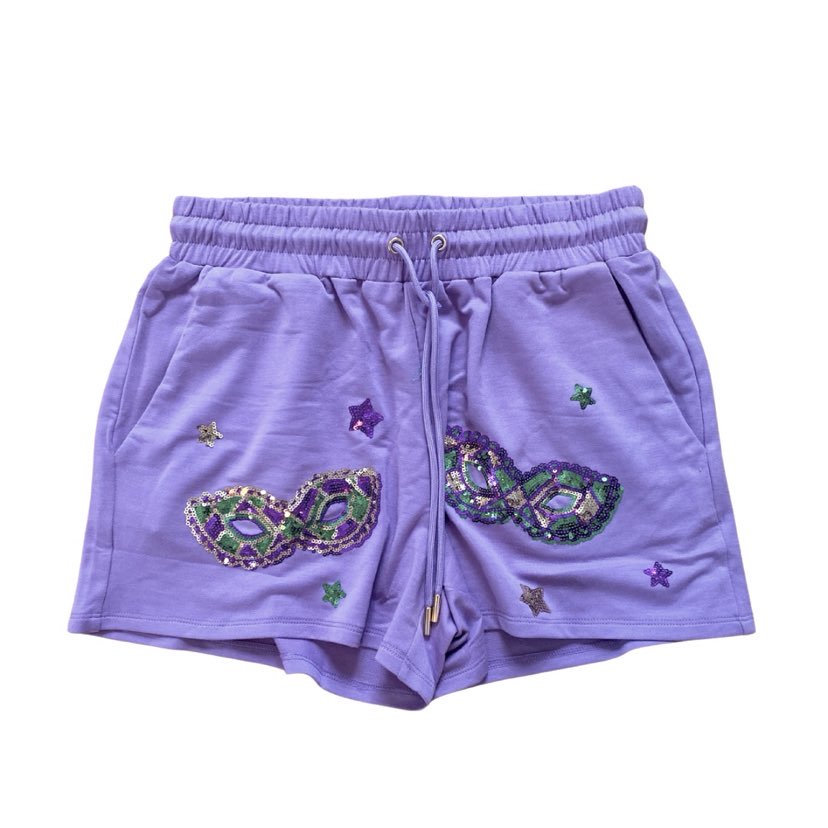 Sequin Mardi Gras Mask Shorts