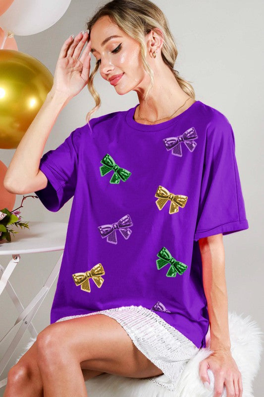 Purple Sequin Bows Top