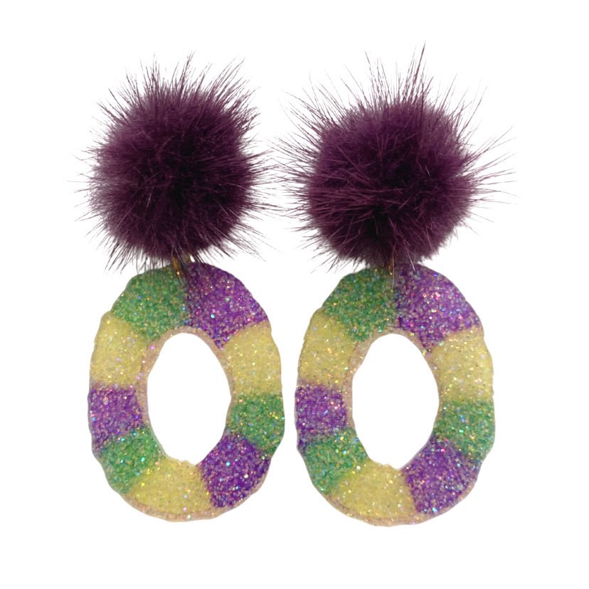 King Cake Pompom Earrings