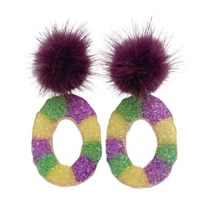 King Cake Pompom Earrings