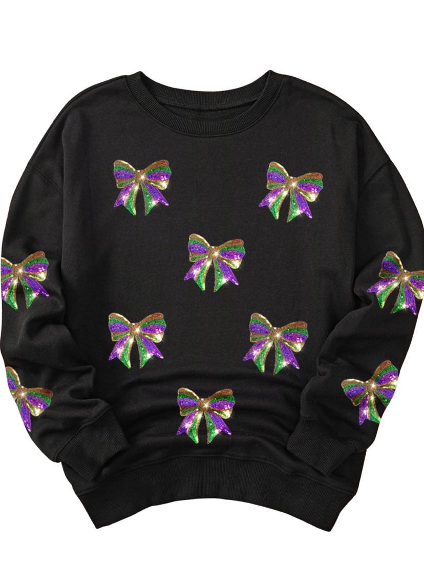 Mardi Gras Sequin Bows Sweatshirt