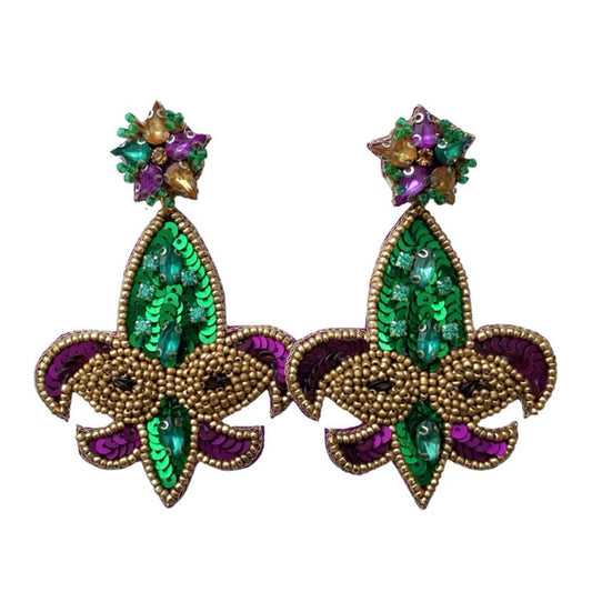 Fleur de Lis Mask Beaded Earrings