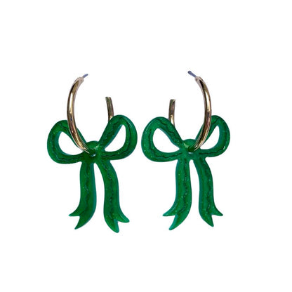 Green Bow Hoop Earrings