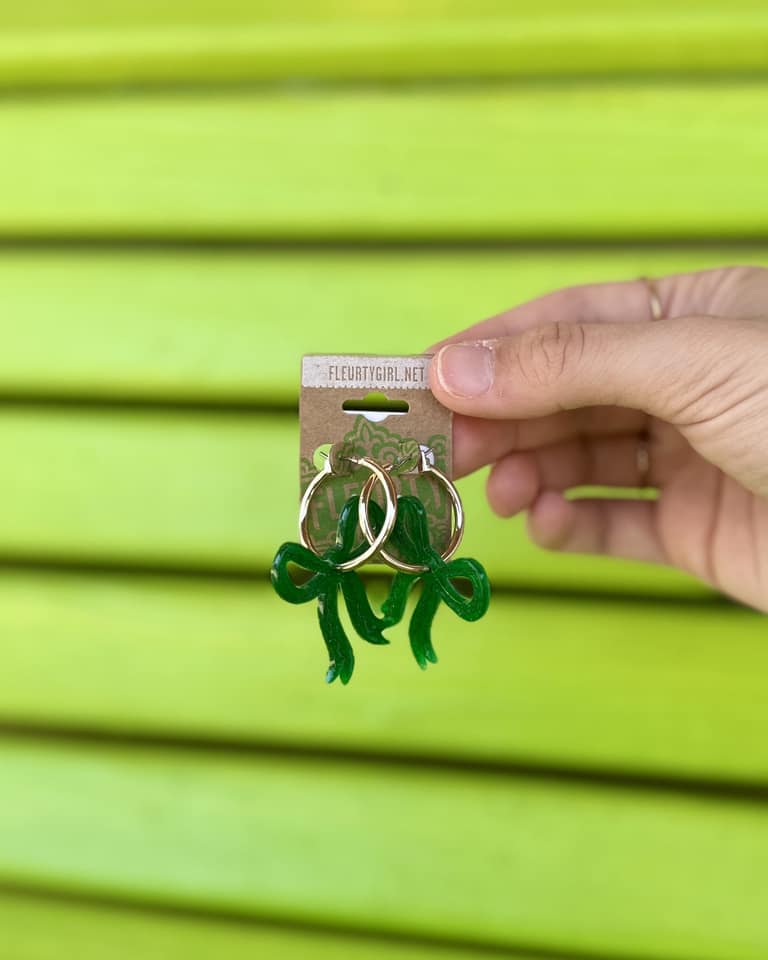 Green Bow Hoop Earrings