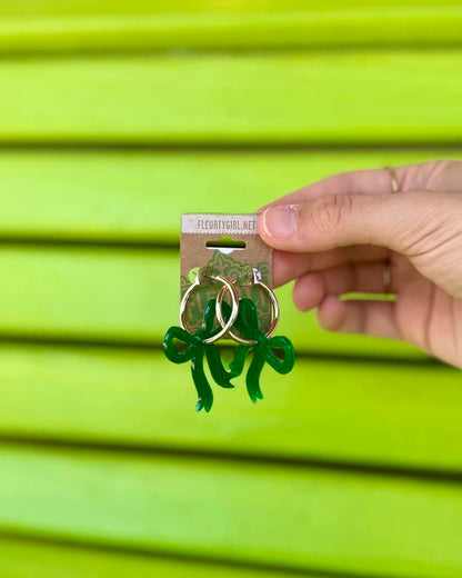 Green Bow Hoop Earrings