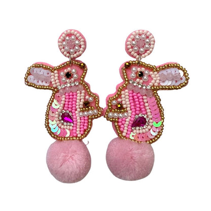 Cottontail Bunny Earrings, Pink