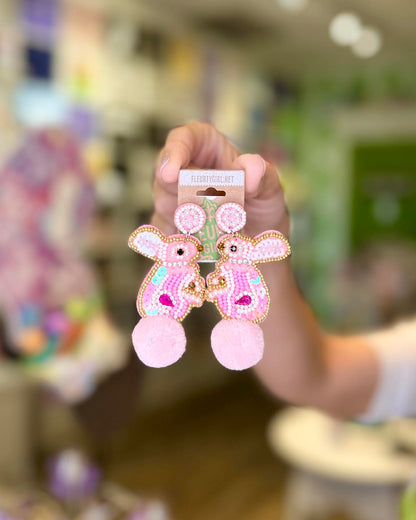 Cottontail Bunny Earrings, Pink