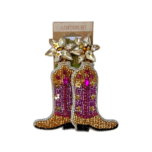Purple & Gold Cowboy Boot Gem Post Earrings