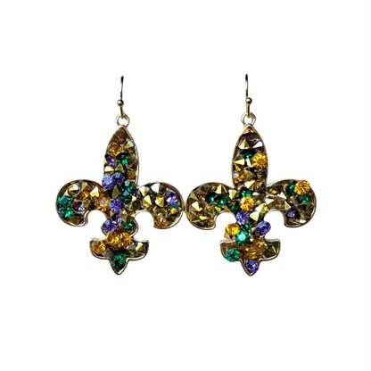 Mardi Gras Gem Fleur de Lis Earrings