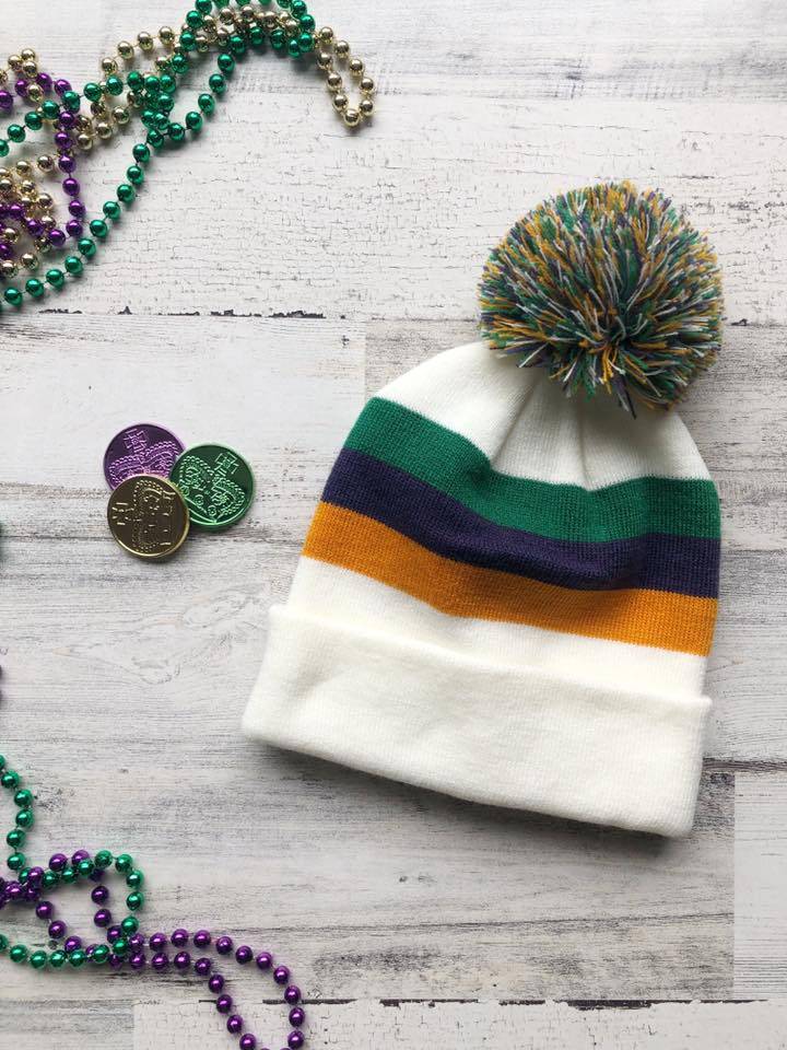 Mardi Gras Color Block Beanie, White