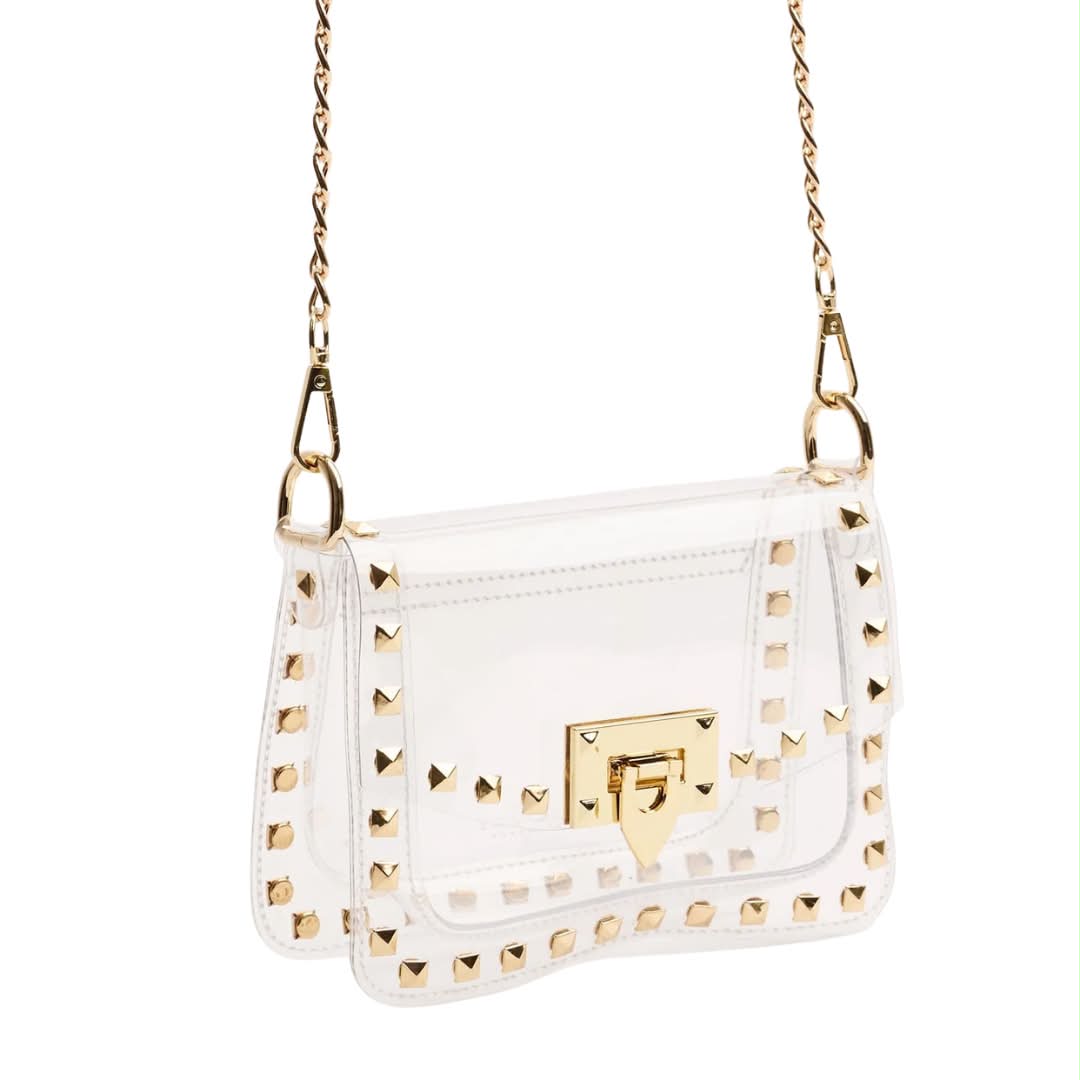 Gold Studded Clear bag with Latch