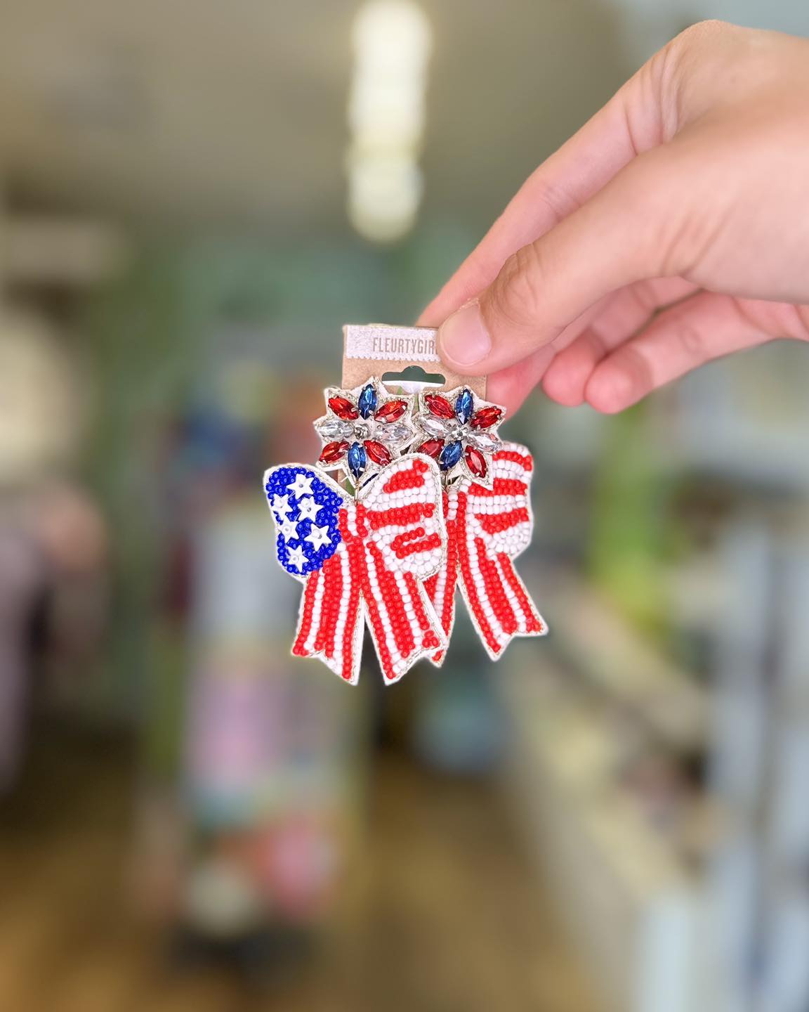 Patriotic Beaded Bow Earrings