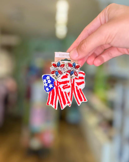 Patriotic Beaded Bow Earrings