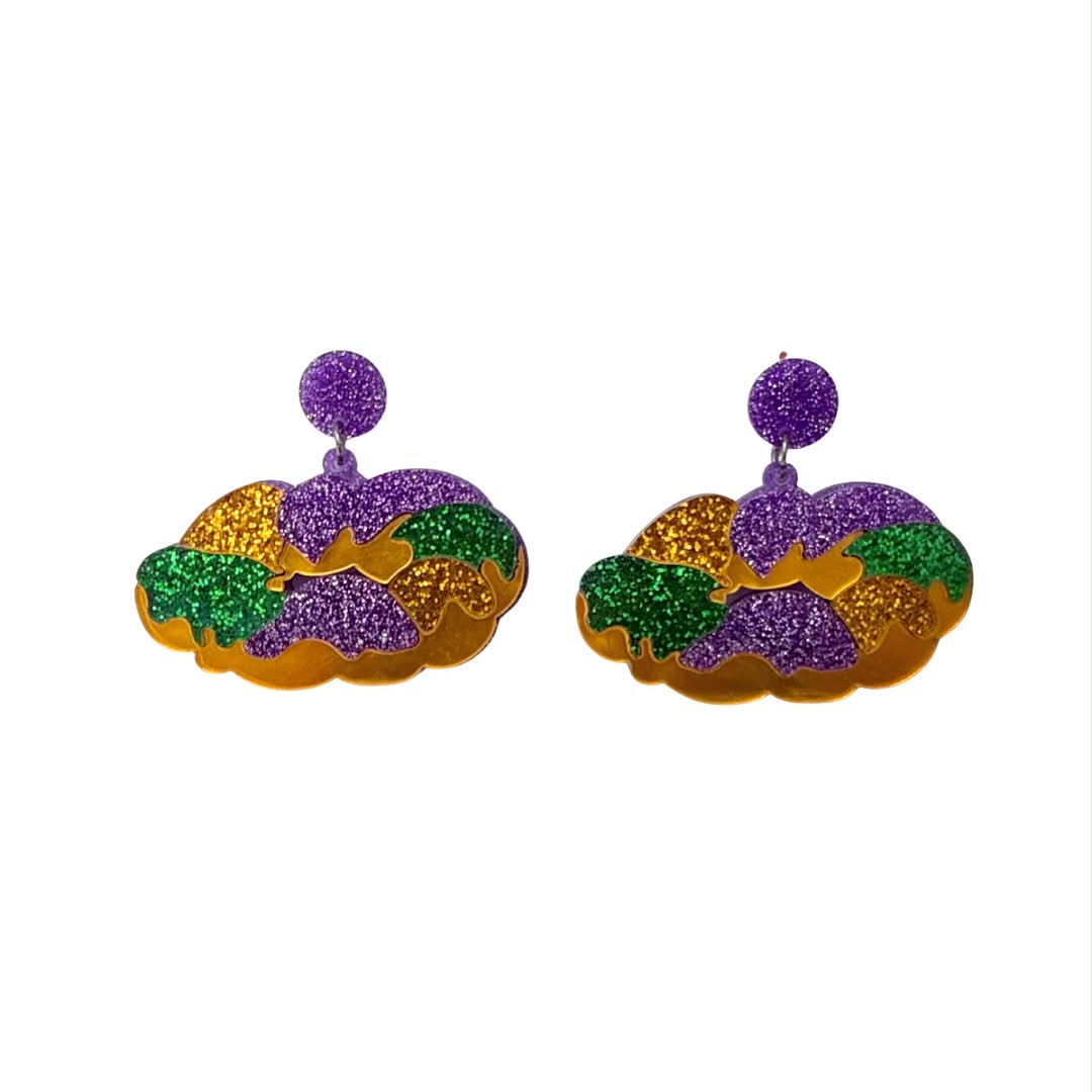 Glitter Acrylic King Cake Earrings