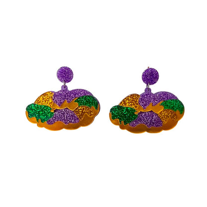 Glitter Acrylic King Cake Earrings