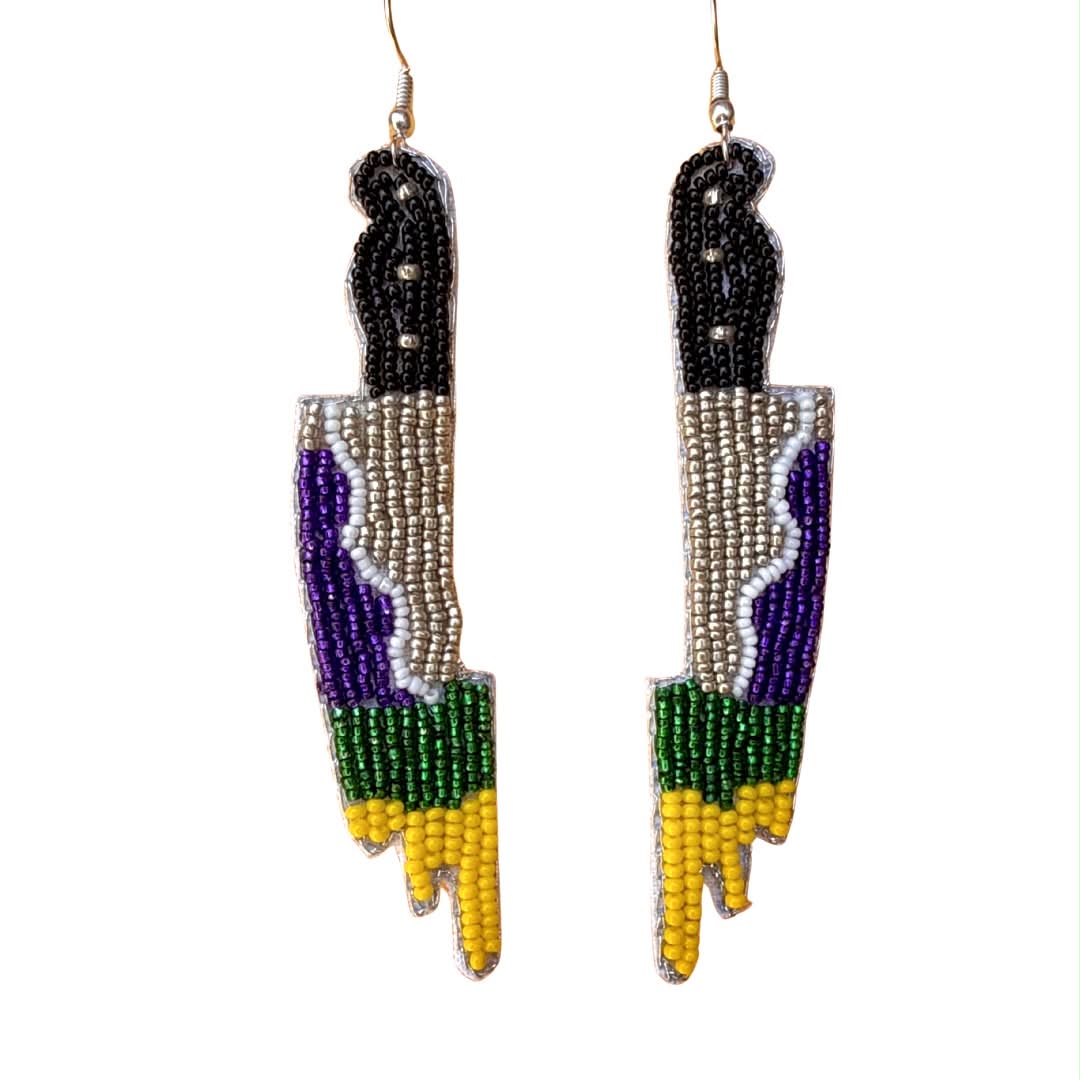 Beaded King Cake Knife Earrings