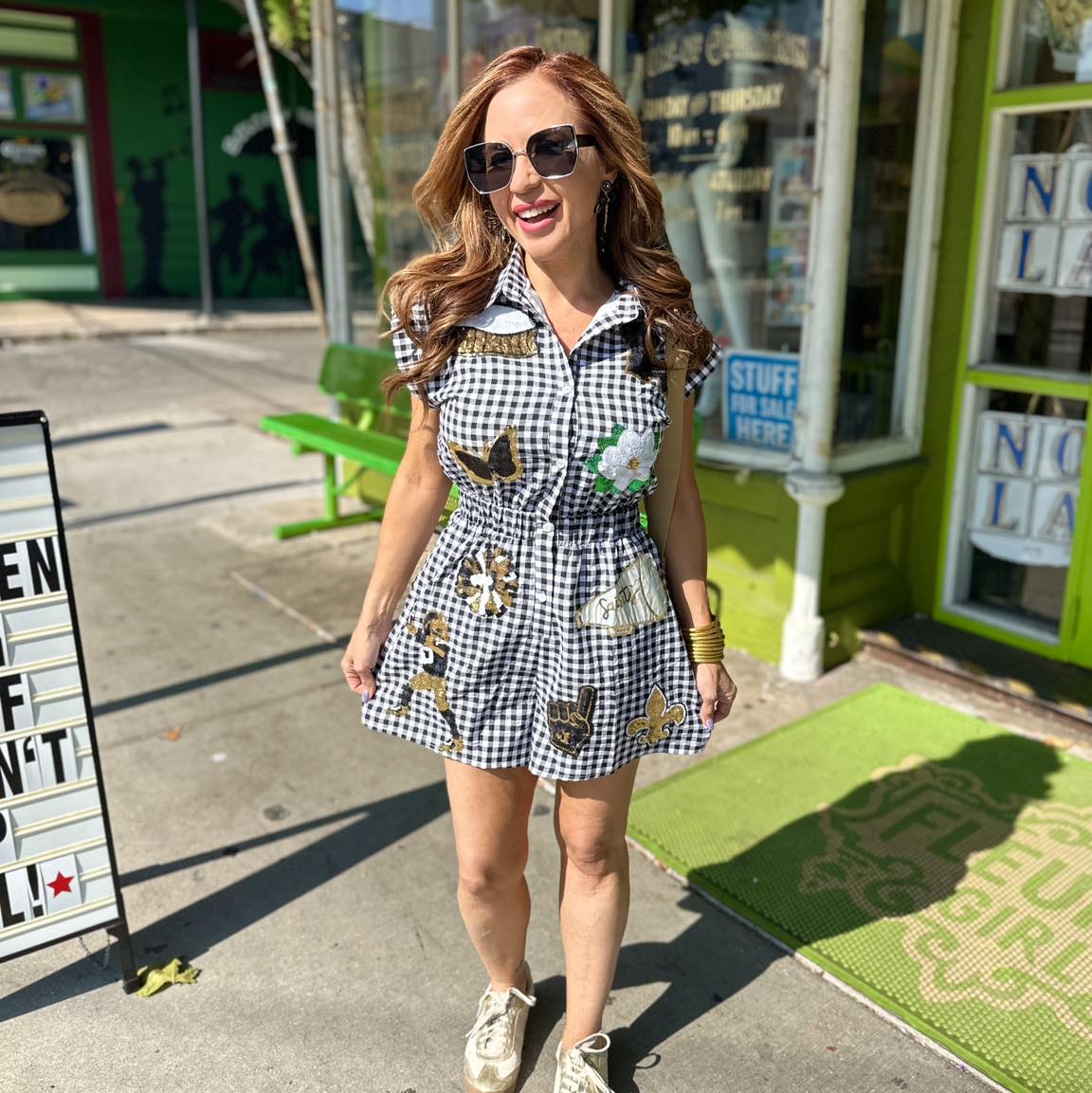 Gingham Black & Gold Romper