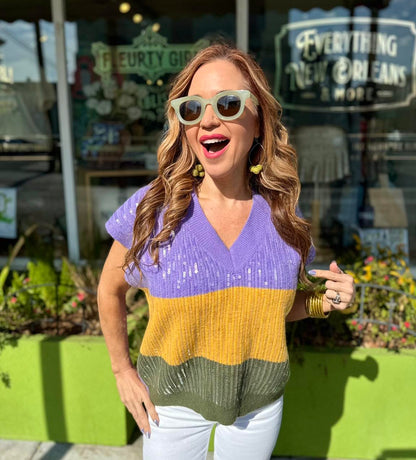 Purple Green & Gold Sequin Sweater Vest