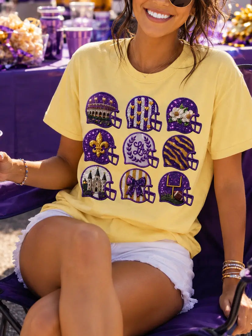 Yellow Sequin Game Day Tee