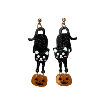 Black Cat Pumpkin Dangle Earrings