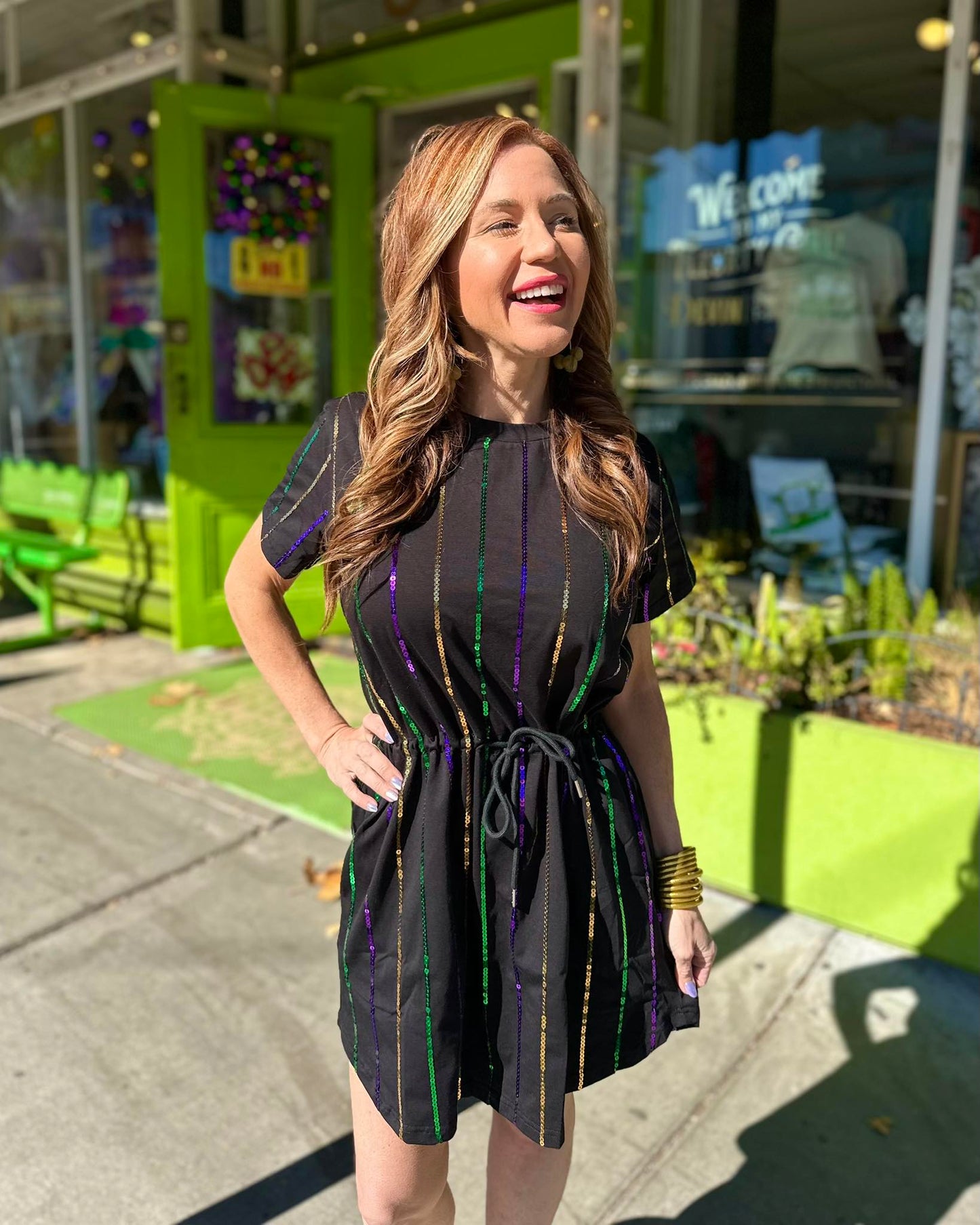 Mardi Gras Sequin Stripe Dress