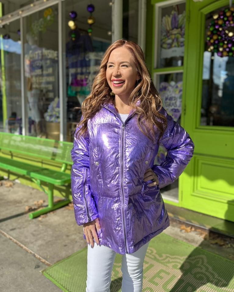 Purple Foil Puffer Jacket