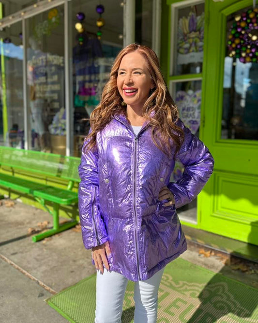 Purple Foil Puffer Jacket