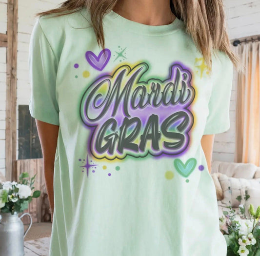 Mardi Gras Vintage Airbrush Tee, Green