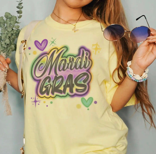 Mardi Gras Vintage Airbrush Tee, Yellow