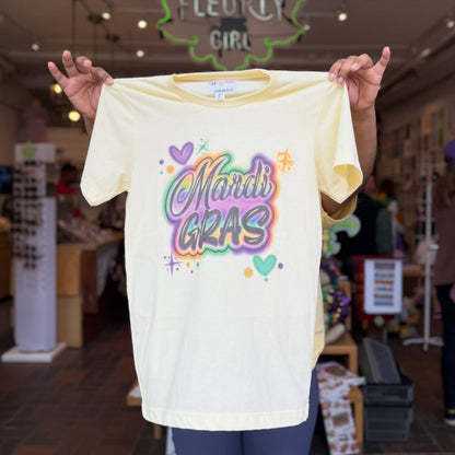 Mardi Gras Vintage Airbrush Tee, Yellow