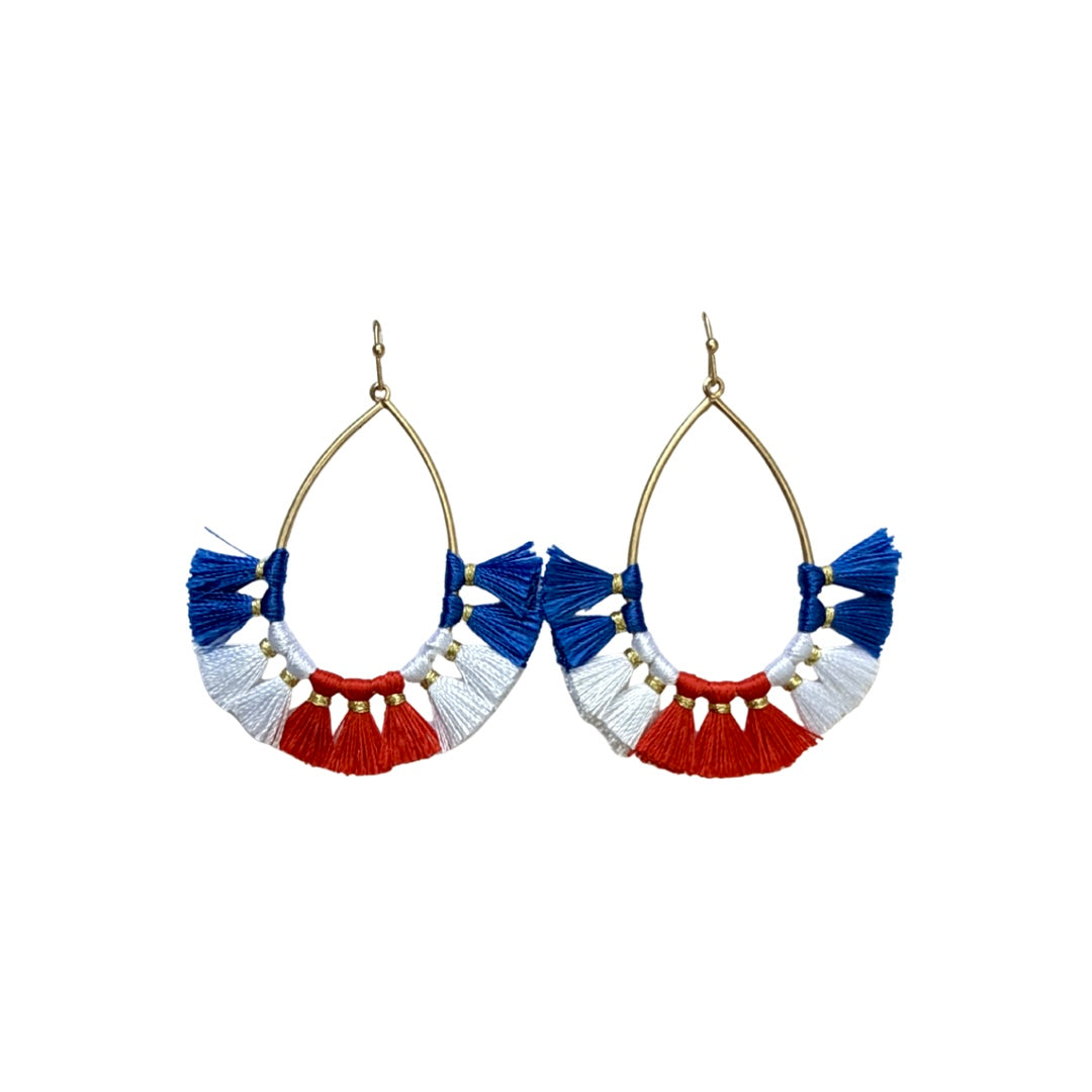Red, White, and Blue Tassel Teardrop Earrings