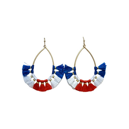 Red, White, and Blue Tassel Teardrop Earrings