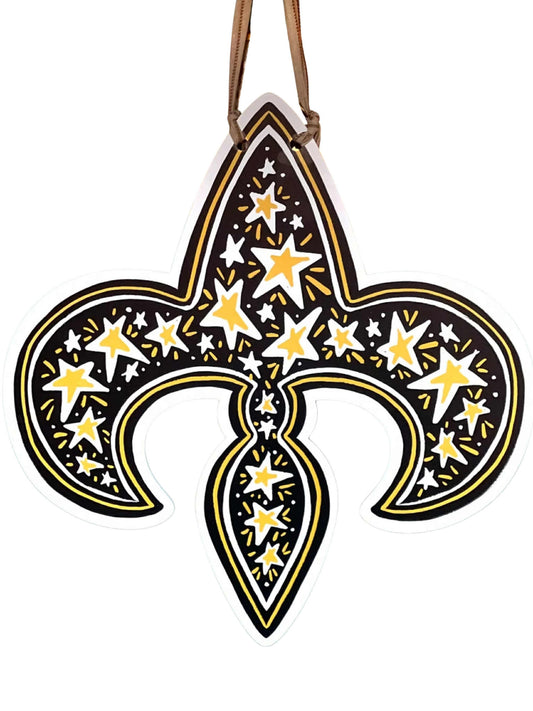 Black & Gold Fleur de Lis Star Door Hanger