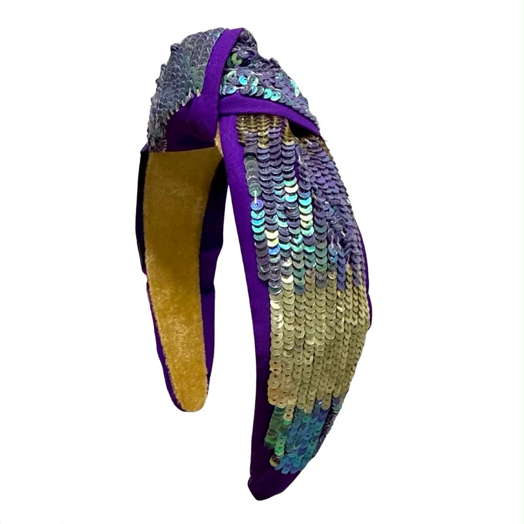 Iridescent Color Block Headband, Purple & Gold