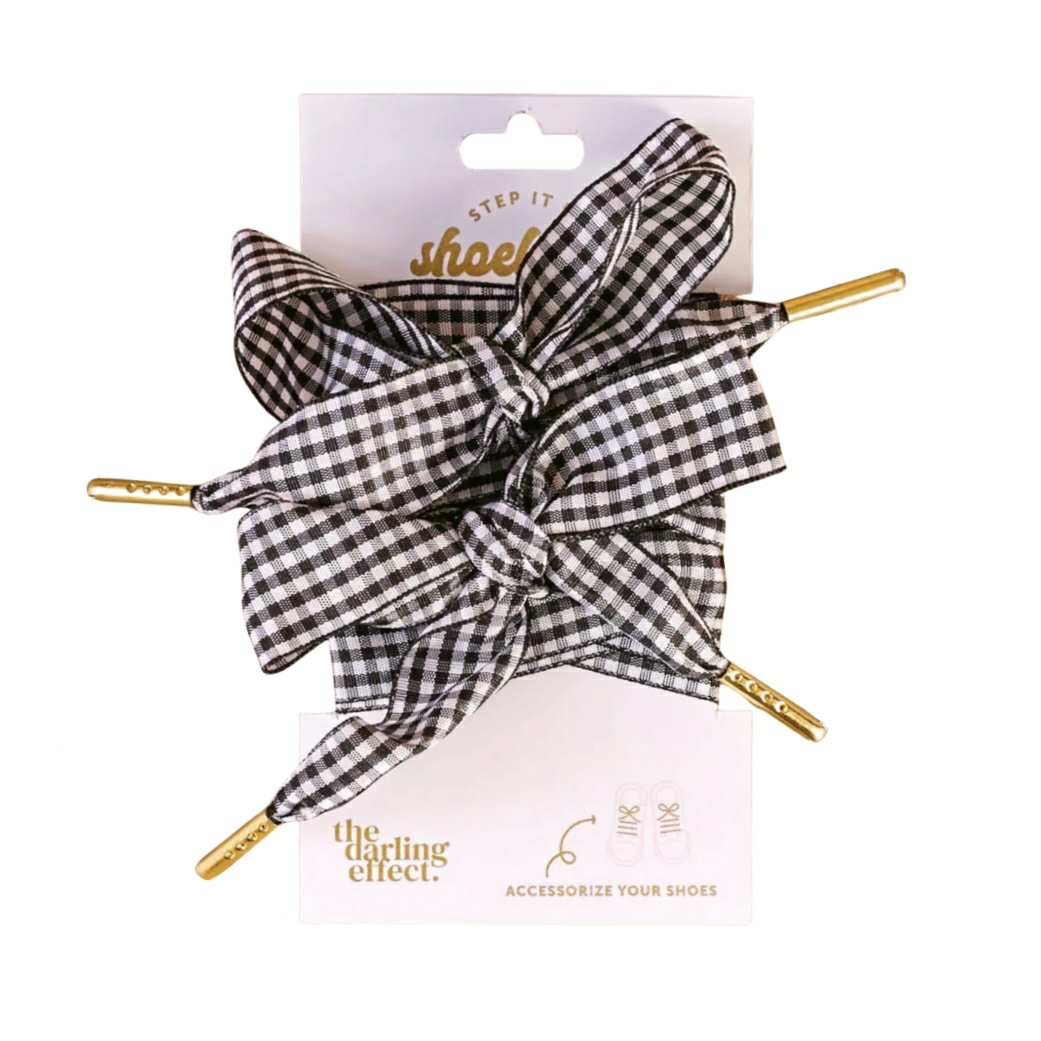 Game Day Gingham Shoelaces, Black