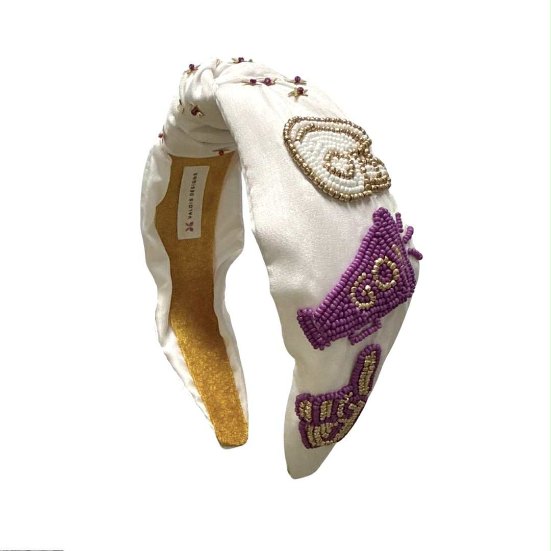 Game Day Icons Beaded Headband, Purple & Gold