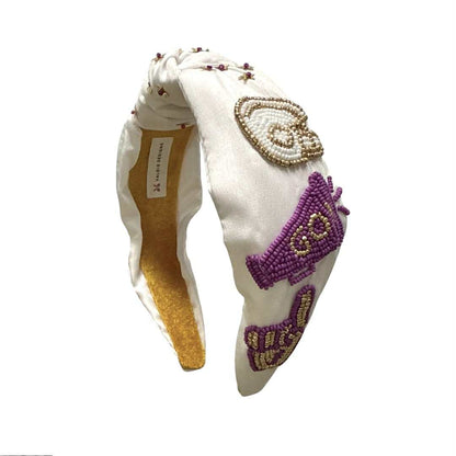 Game Day Icons Beaded Headband, Purple & Gold