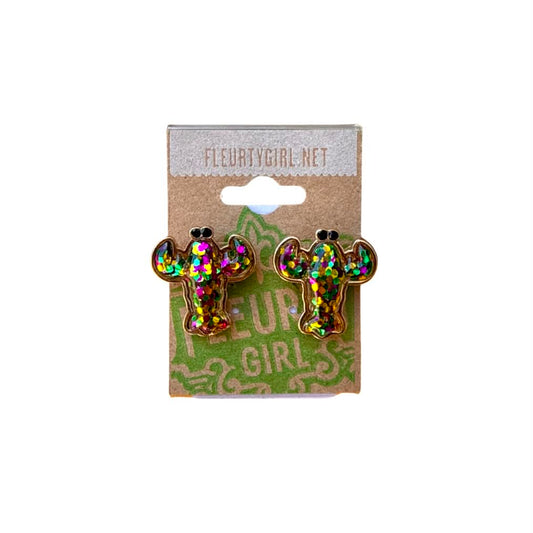 Crawfish Glitter Stud Earrings, Mardi Gras
