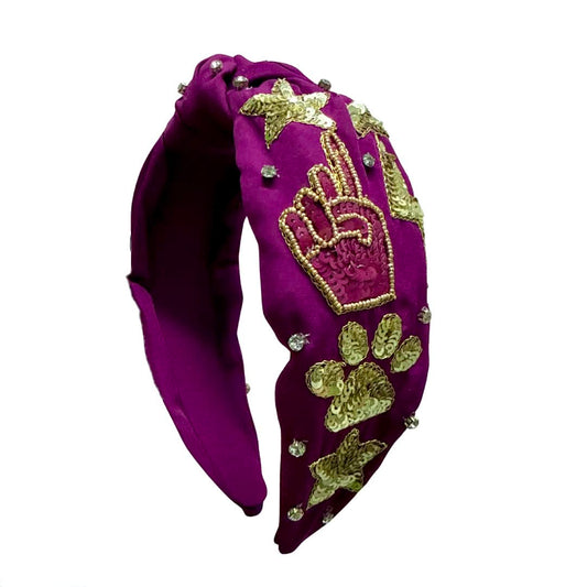 Game Day Sequin Headband, Purple & Gold