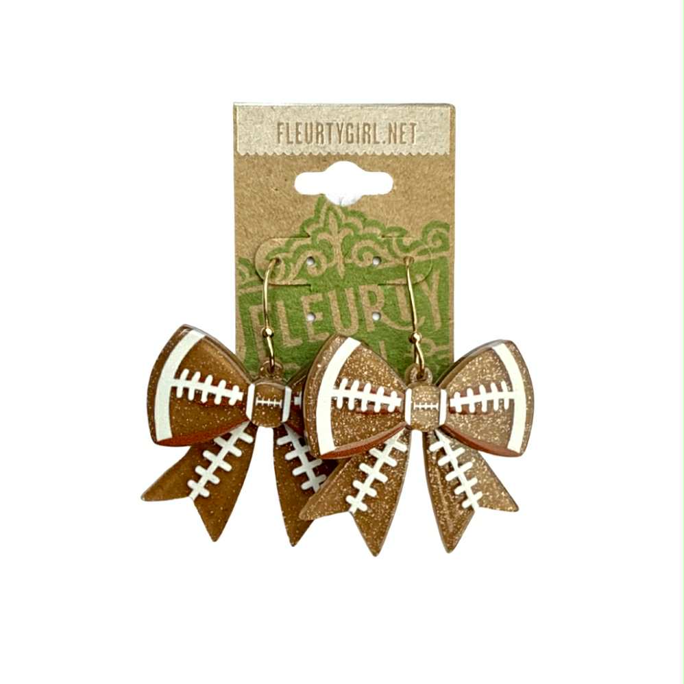 Acrylic Football Bow Dangle Earrings