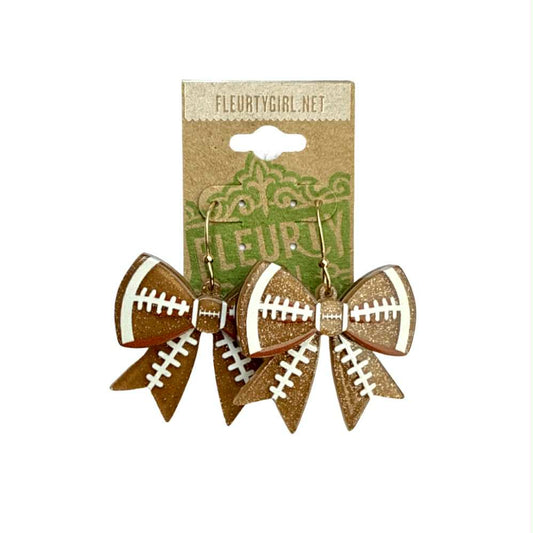 Acrylic Football Bow Dangle Earrings