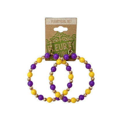 Purple & Gold Beaded Hoop Earrings