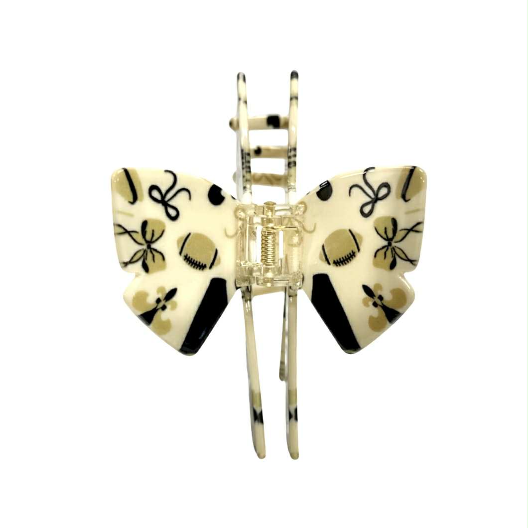 Football Icon Bow Claw Clip, Black & Gold