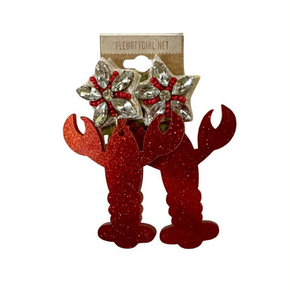 Acrylic Crawfish Earrings with Jeweled Stud