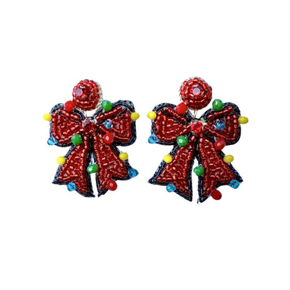 Festive Holiday Bow Beaded Earrings