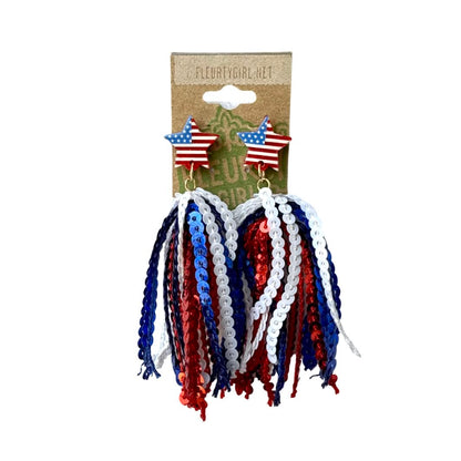 Flag Star Post Fringe Tassel Earrings